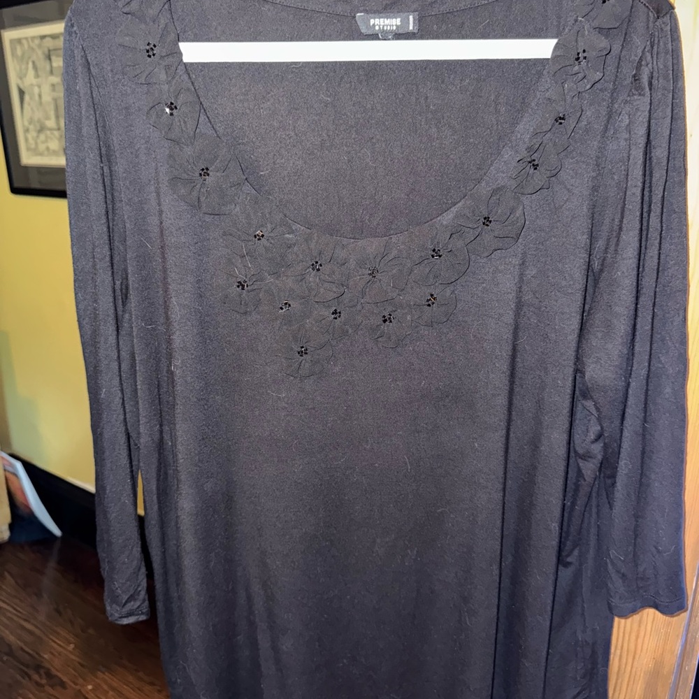 Premise Black Top with Flower detail and beaded Accents